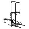 Power Tower Dip Station with Bench Pull Up Bar Stand Adjustable Height Heavy Duty Multi-Function Fitness Training Equipment for Home Office Gym