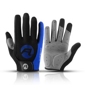 Bicycle Full Finger Cycling Bike Gloves Absorbing Sweat for Men and Women Bicycle Riding Outdoor Sports Protector (Color: Blue, size: XL)