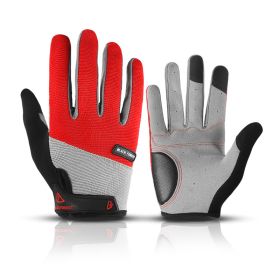 Bicycle Full Finger Cycling Bike Gloves Absorbing Sweat for Men and Women Bicycle Riding Outdoor Sports Protector (Color: Red 1, size: M)