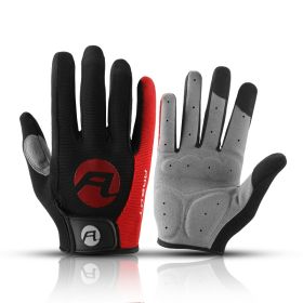 Bicycle Full Finger Cycling Bike Gloves Absorbing Sweat for Men and Women Bicycle Riding Outdoor Sports Protector (Color: Red, size: XL)