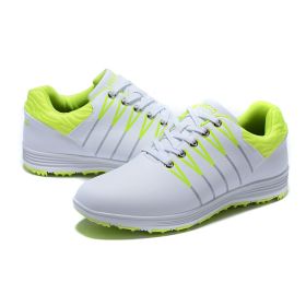 New Waterproof Golf Shoes Men Outdoor Spikes Golf Sneakers Big Size 39-44 Sport Golfing Shoes Men Athletic Sneakes (Color: White Green, size: 43)