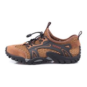 Summer Breathable Men Hiking Shoes Suede + Mesh Outdoor Men Sneakers Climbing Shoes Men Sport Shoes Quick-dry Water Shoes (Color: Brown, size: 42)