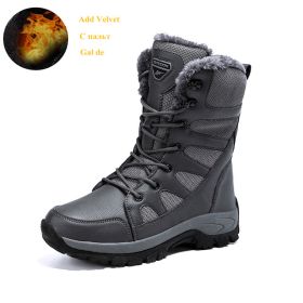 Comfort Beige Outdoor Hiking Boots Couple Men Trekking Shoes Women Big Size Military Tactical Boots For Men hiking sheos snow bo (Color: Gray Fur -210, size: 42)