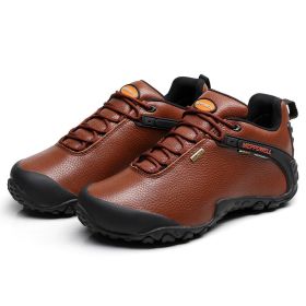 High Quality Unisex Hiking Shoes Autumn Winter genuine leather Outdoor Mens women Sport Trekking Mountain Athletic Shoes (Color: Ivory, size: 41)