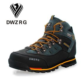 DWZRG Men Hiking Shoes Waterproof Leather Shoes Climbing & Fishing Shoes New Popular Outdoor Shoes Men High Top Winter Boots (Color: Black Yellow, size: 44)