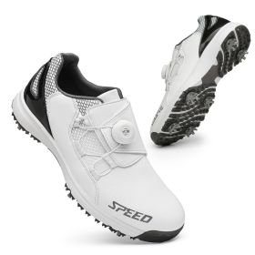 New Spikes Golf Shoes Men Professional Golf Sneakers Outdoor Waterproof Golfers Shoes Anti Slip Athletic Sneakers Male (Color: White, size: 42)